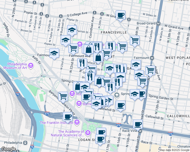 map of restaurants, bars, coffee shops, grocery stores, and more near in Philadelphia