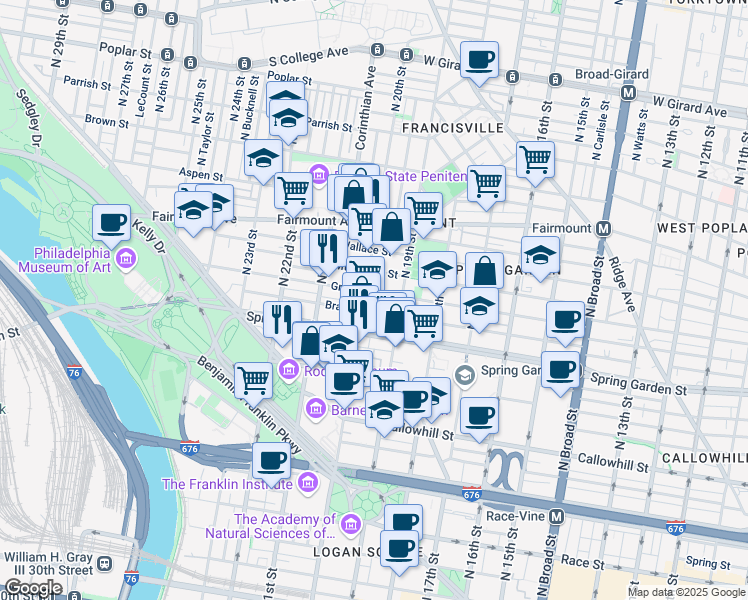 map of restaurants, bars, coffee shops, grocery stores, and more near in Philadelphia
