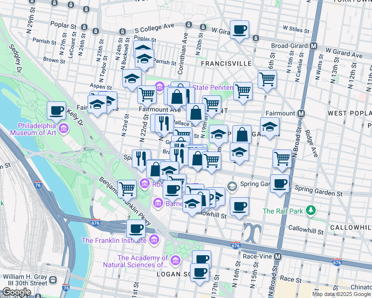 map of restaurants, bars, coffee shops, grocery stores, and more near in Philadelphia