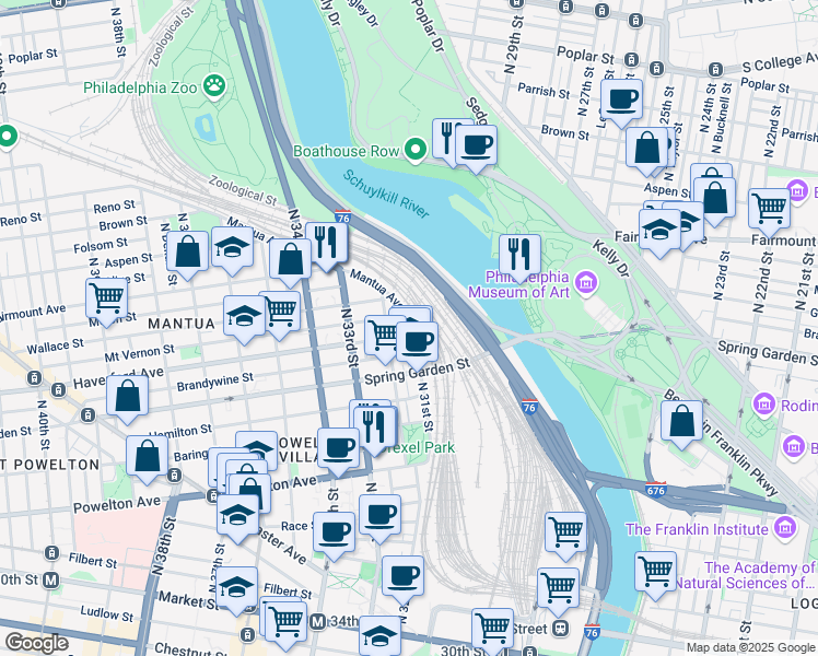 map of restaurants, bars, coffee shops, grocery stores, and more near in Philadelphia