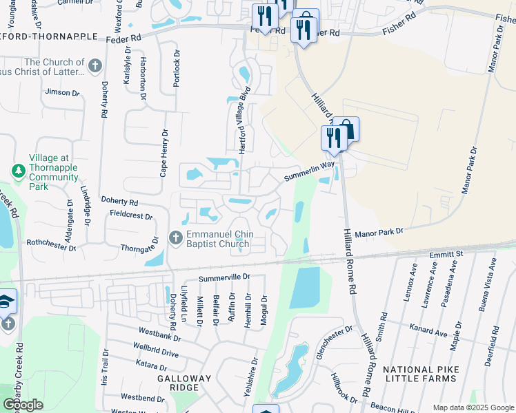 map of restaurants, bars, coffee shops, grocery stores, and more near 655 Carpenter Ridge in Columbus