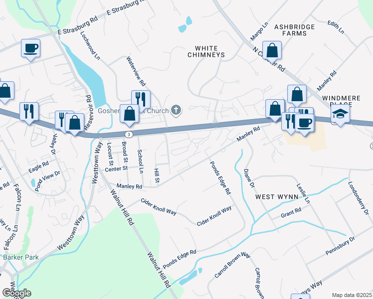 map of restaurants, bars, coffee shops, grocery stores, and more near 295 Summit House in West Chester