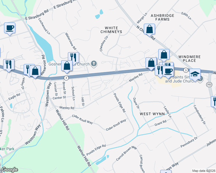 map of restaurants, bars, coffee shops, grocery stores, and more near 501 Summit House in West Chester