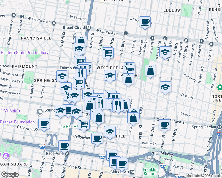 map of restaurants, bars, coffee shops, grocery stores, and more near in Philadelphia