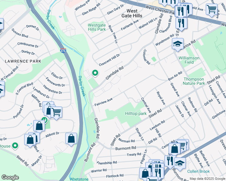 map of restaurants, bars, coffee shops, grocery stores, and more near 9 Jack's Way in Havertown