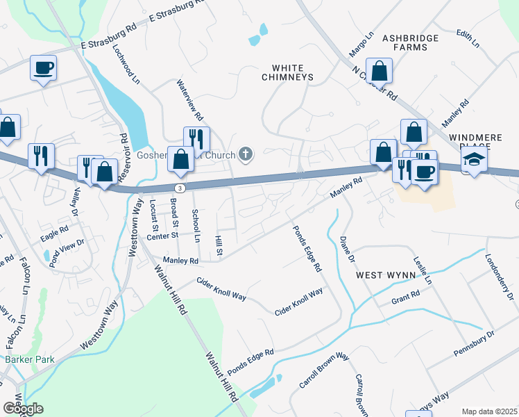 map of restaurants, bars, coffee shops, grocery stores, and more near 295 Summit House in West Chester