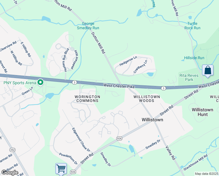 map of restaurants, bars, coffee shops, grocery stores, and more near 23 Midsummer Drive in West Chester