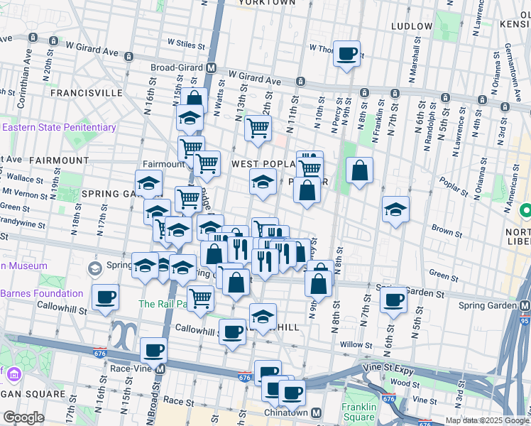 map of restaurants, bars, coffee shops, grocery stores, and more near in Philadelphia