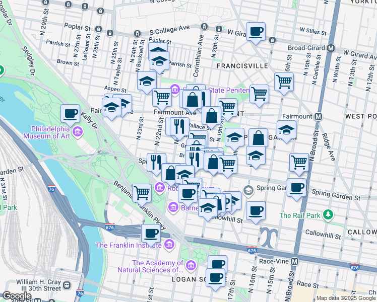 map of restaurants, bars, coffee shops, grocery stores, and more near in Philadelphia