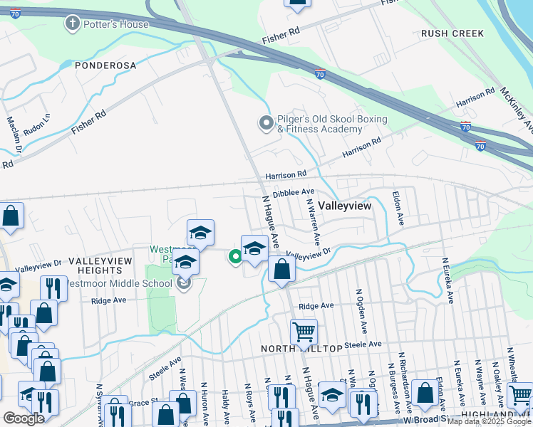 map of restaurants, bars, coffee shops, grocery stores, and more near 467 North Hague Avenue in Columbus