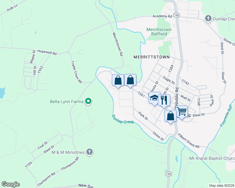 map of restaurants, bars, coffee shops, grocery stores, and more near 23 Republic Street in Uniontown