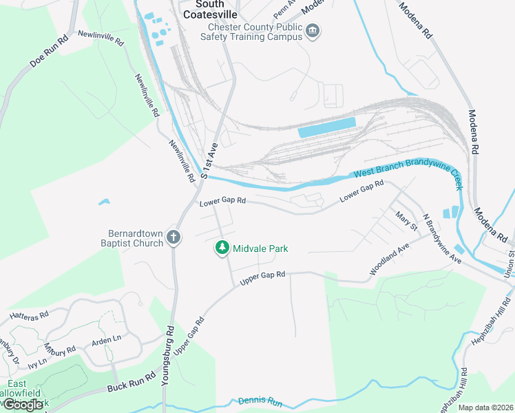 map of restaurants, bars, coffee shops, grocery stores, and more near 107 Lower Gap Road in Coatesville