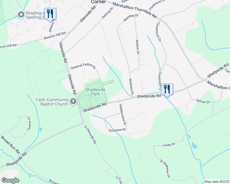 map of restaurants, bars, coffee shops, grocery stores, and more near 1611 Shadyside Road in West Chester