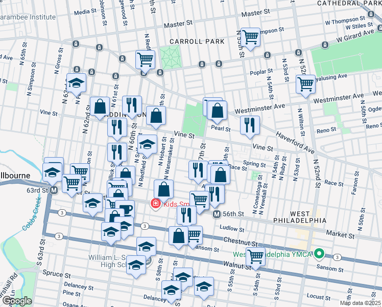 map of restaurants, bars, coffee shops, grocery stores, and more near 214 North Alden Street in Philadelphia