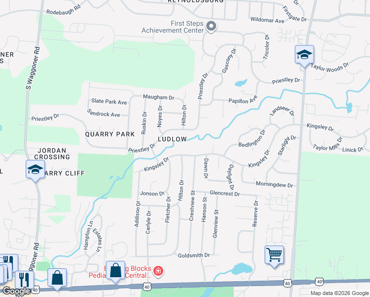 map of restaurants, bars, coffee shops, grocery stores, and more near 8198 Kingsley Drive in Reynoldsburg