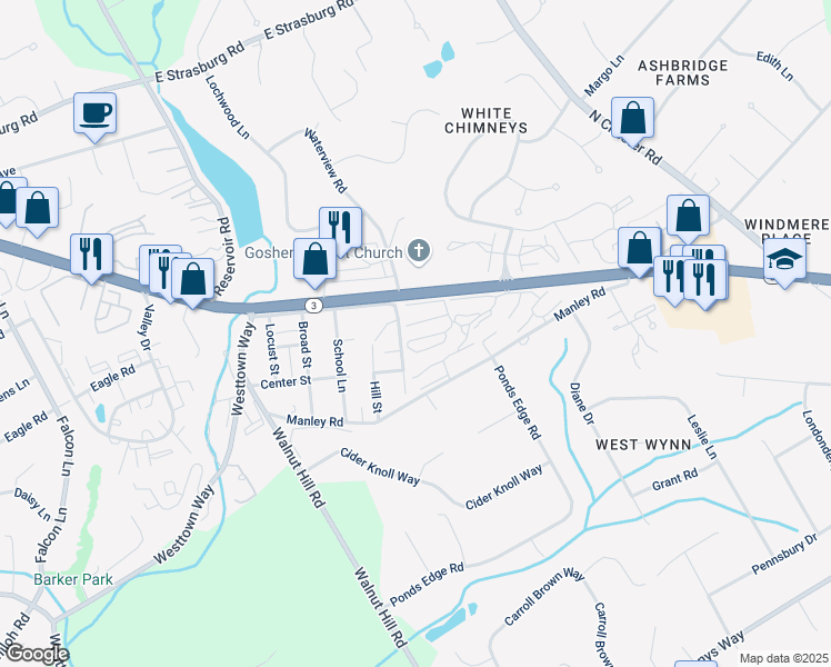 map of restaurants, bars, coffee shops, grocery stores, and more near 272 Summit House in West Chester