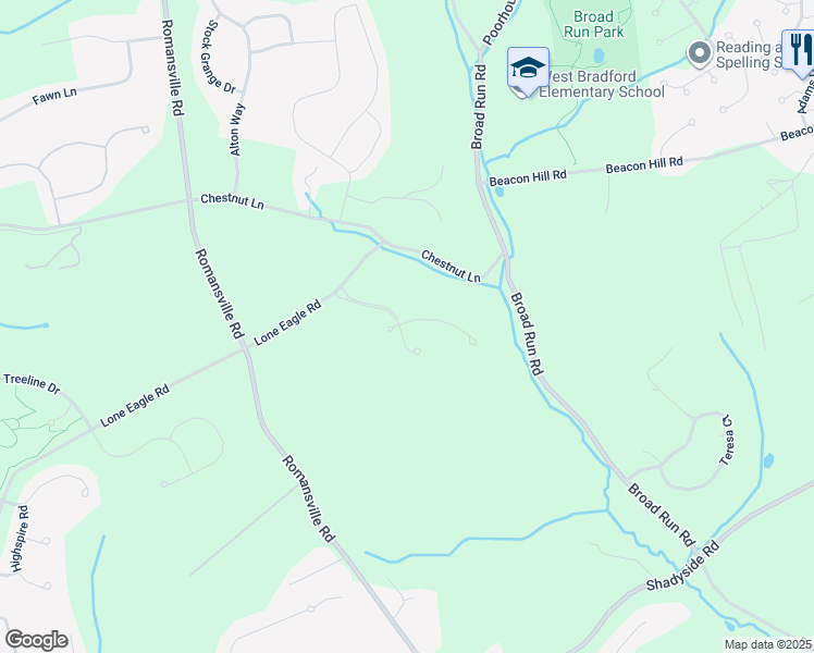 map of restaurants, bars, coffee shops, grocery stores, and more near 1802 Honeysuckle Court in Downingtown