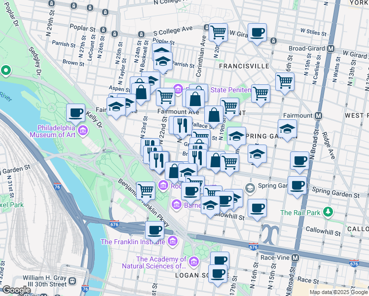 map of restaurants, bars, coffee shops, grocery stores, and more near in Philadelphia