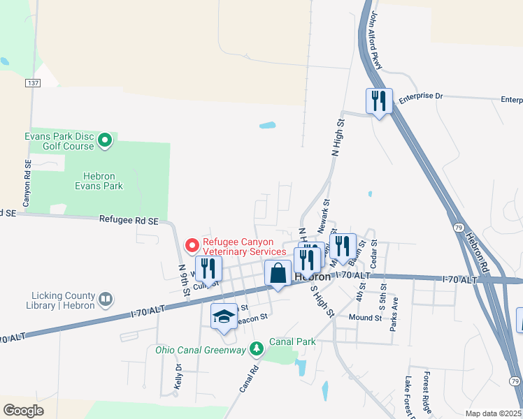 map of restaurants, bars, coffee shops, grocery stores, and more near 101 Hope Circle in Hebron