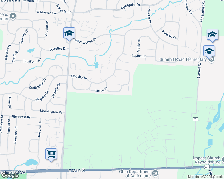 map of restaurants, bars, coffee shops, grocery stores, and more near 1154 Bergenia Drive in Reynoldsburg