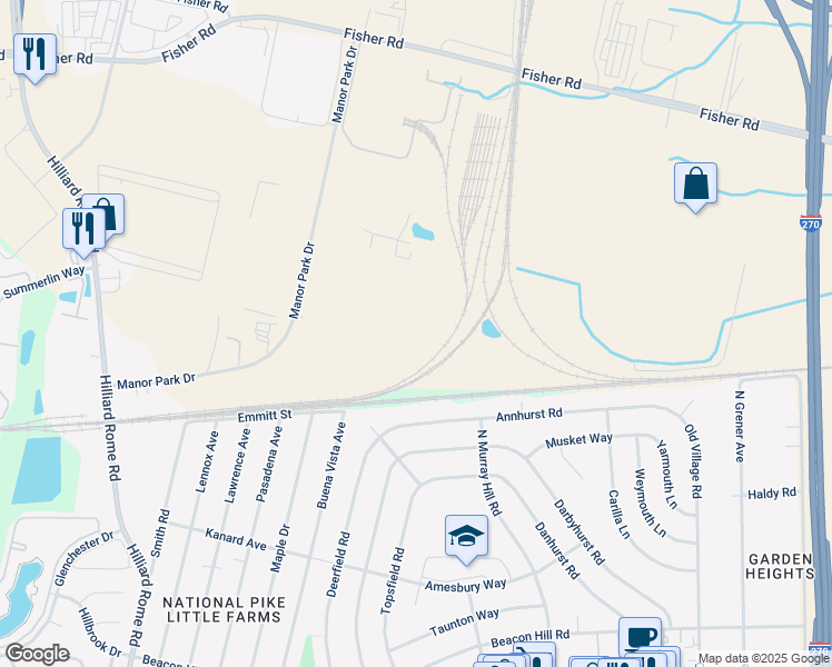 map of restaurants, bars, coffee shops, grocery stores, and more near 700 Manor Park Drive in Columbus