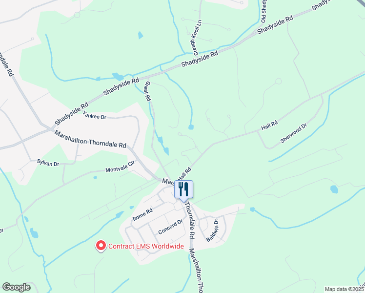 map of restaurants, bars, coffee shops, grocery stores, and more near 1473 Hall Rd in West Chester