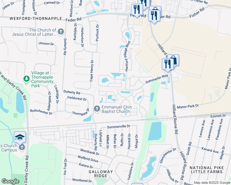 map of restaurants, bars, coffee shops, grocery stores, and more near 5525 Bonaventure Drive in Columbus