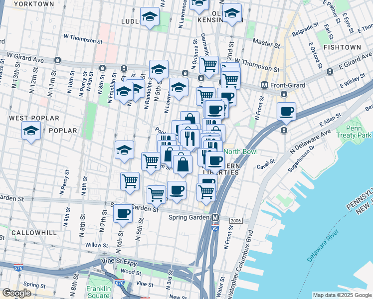 map of restaurants, bars, coffee shops, grocery stores, and more near in Philadelphia