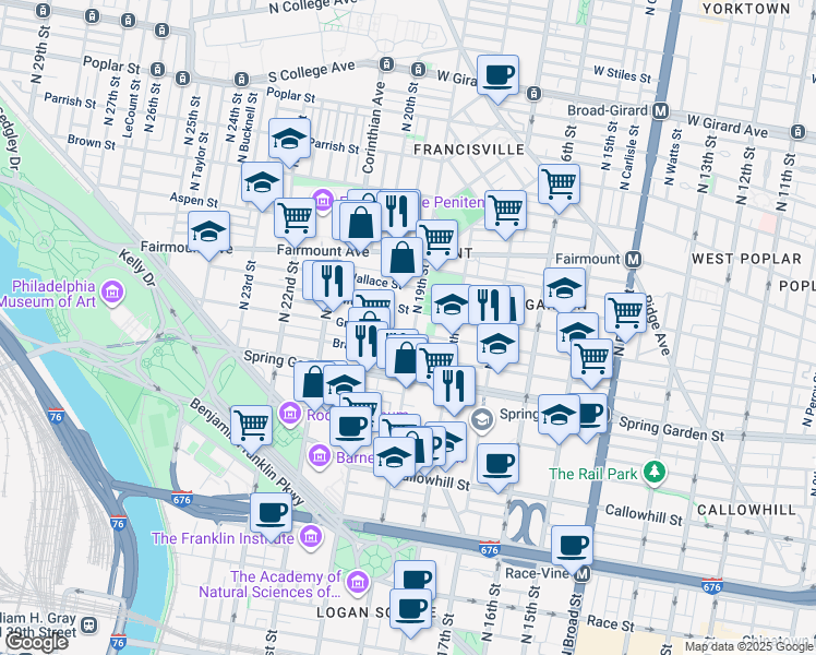map of restaurants, bars, coffee shops, grocery stores, and more near in Philadelphia