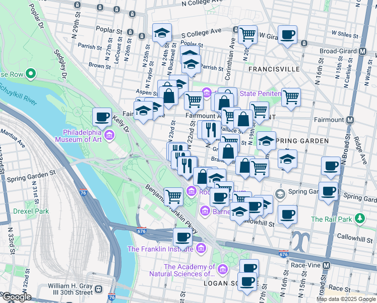 map of restaurants, bars, coffee shops, grocery stores, and more near in Philadelphia