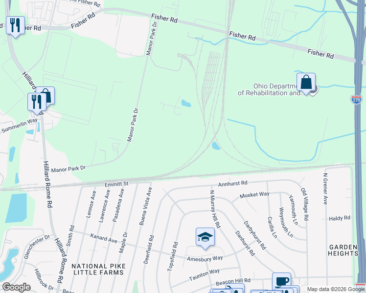 map of restaurants, bars, coffee shops, grocery stores, and more near 700 Manor Park Drive in Columbus