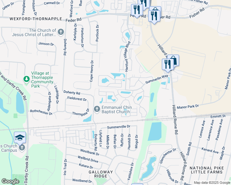 map of restaurants, bars, coffee shops, grocery stores, and more near 5525 Bonaventure Drive in Columbus