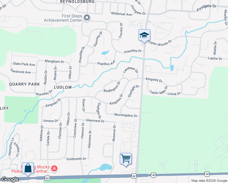 map of restaurants, bars, coffee shops, grocery stores, and more near 8427 Bedlington Drive in Reynoldsburg
