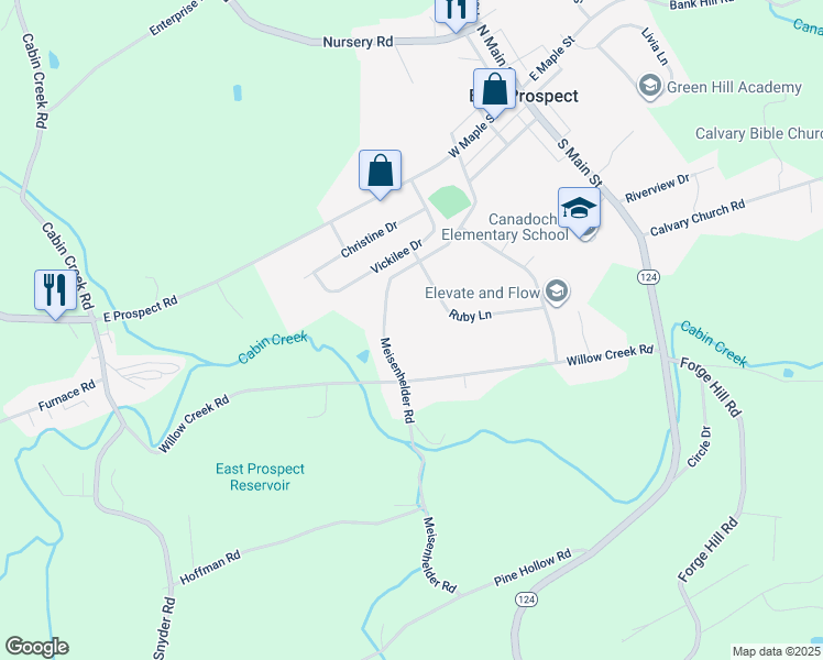 map of restaurants, bars, coffee shops, grocery stores, and more near 23 Meisenhelder Road in Wrightsville