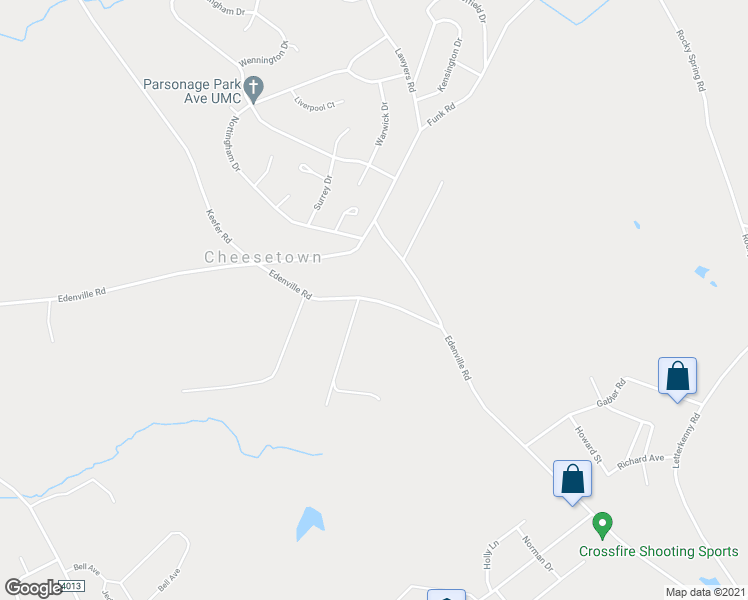 map of restaurants, bars, coffee shops, grocery stores, and more near 2291 Edenville Road in Chambersburg