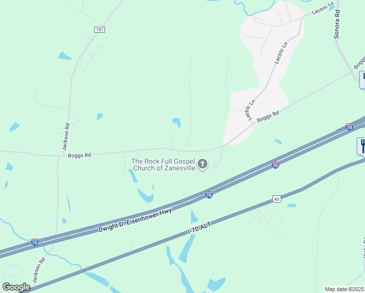 map of restaurants, bars, coffee shops, grocery stores, and more near 4075 Boggs Road in Zanesville