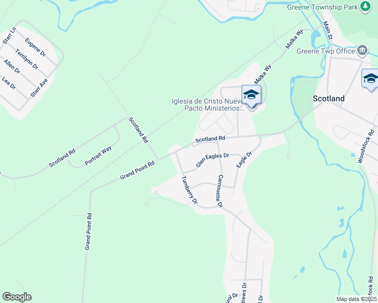 map of restaurants, bars, coffee shops, grocery stores, and more near 3490 Scotland Road in Chambersburg