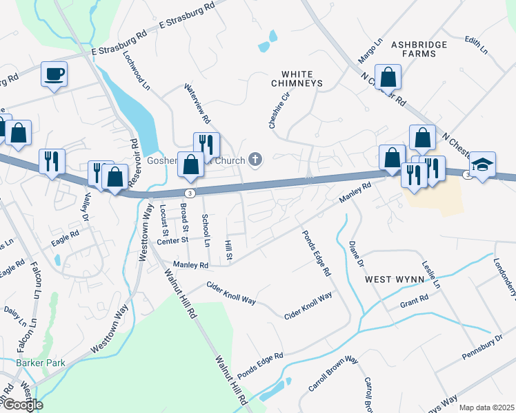 map of restaurants, bars, coffee shops, grocery stores, and more near 1450 West Chester Pike in West Chester