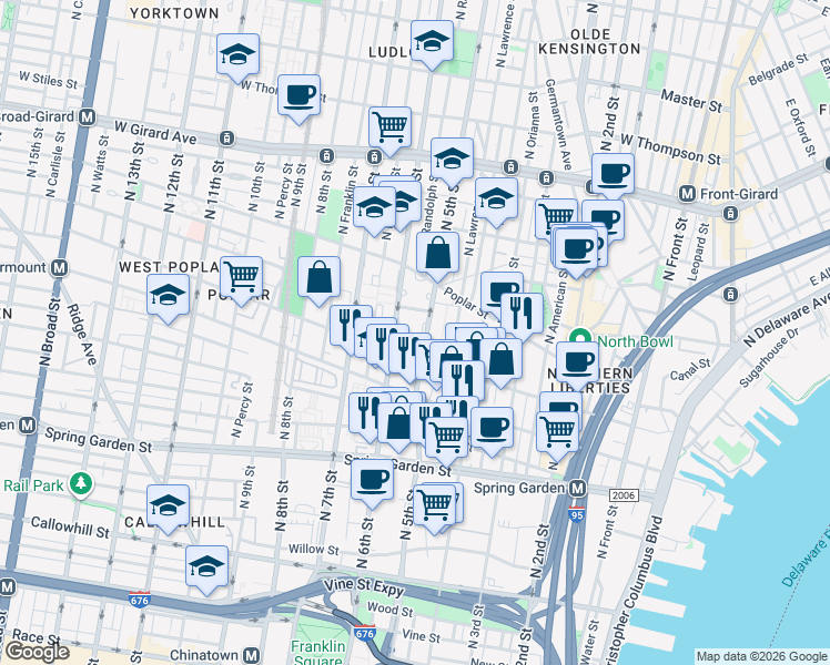 map of restaurants, bars, coffee shops, grocery stores, and more near in Philadelphia