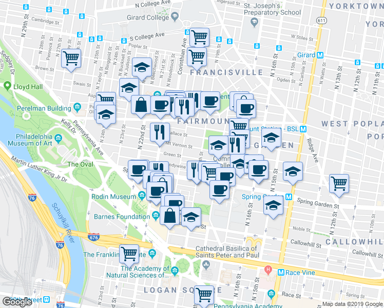 map of restaurants, bars, coffee shops, grocery stores, and more near in Philadelphia