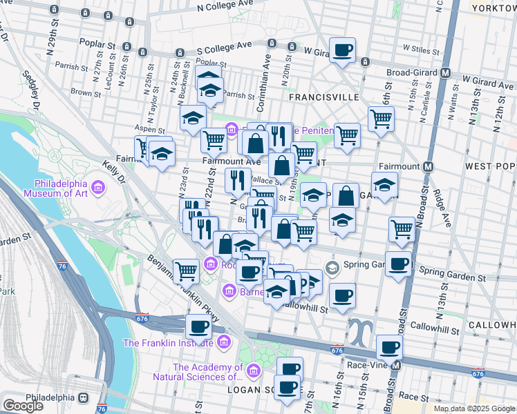 map of restaurants, bars, coffee shops, grocery stores, and more near in Philadelphia