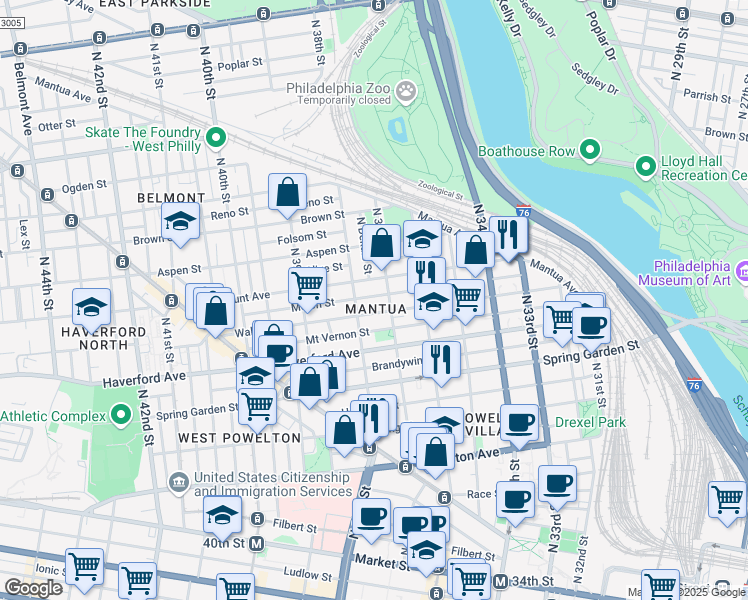 map of restaurants, bars, coffee shops, grocery stores, and more near in Philadelphia