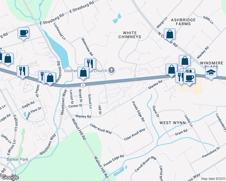 map of restaurants, bars, coffee shops, grocery stores, and more near 218 Summit House in West Chester
