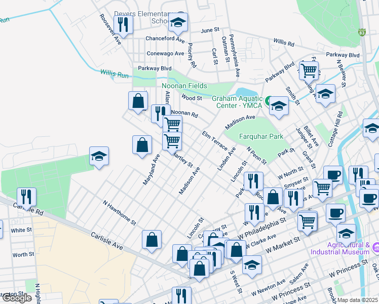 map of restaurants, bars, coffee shops, grocery stores, and more near 485 Madison Avenue in York
