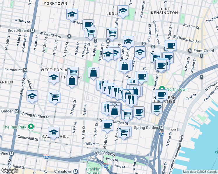 map of restaurants, bars, coffee shops, grocery stores, and more near 813 Hoffman Place in Philadelphia