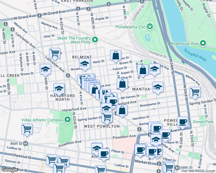 map of restaurants, bars, coffee shops, grocery stores, and more near 674 Union Street in Philadelphia