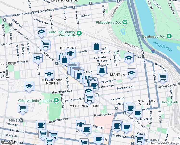 map of restaurants, bars, coffee shops, grocery stores, and more near 674 Union Street in Philadelphia