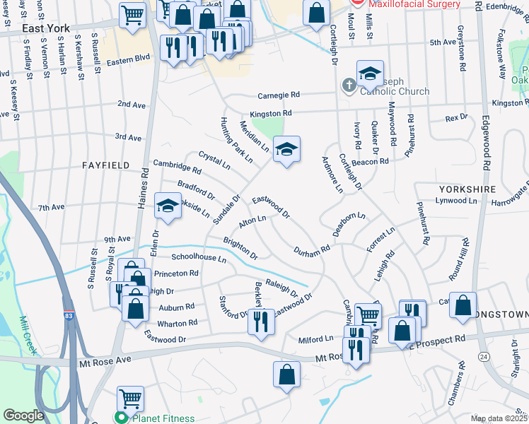 map of restaurants, bars, coffee shops, grocery stores, and more near 470 Alton Lane in East York