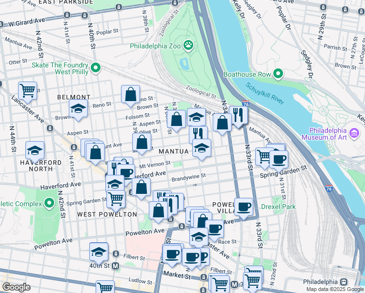 map of restaurants, bars, coffee shops, grocery stores, and more near in Philadelphia