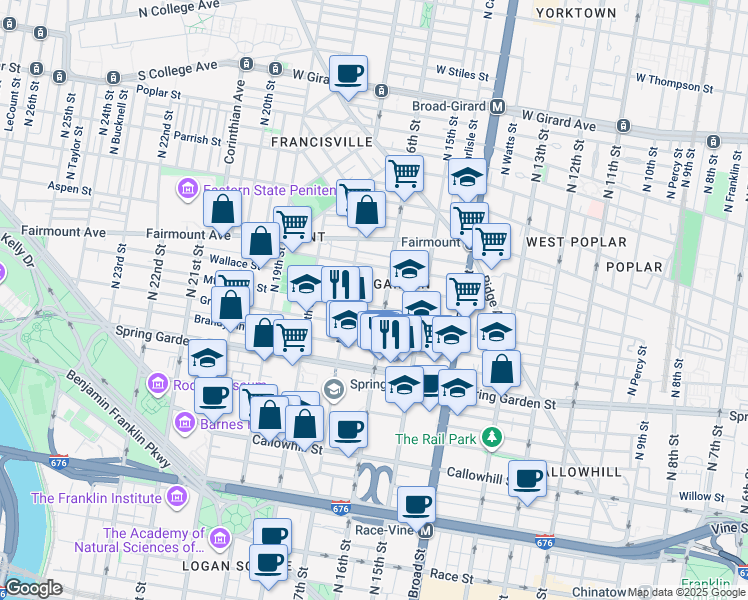 map of restaurants, bars, coffee shops, grocery stores, and more near 625-33 Christian Street in Philadelphia